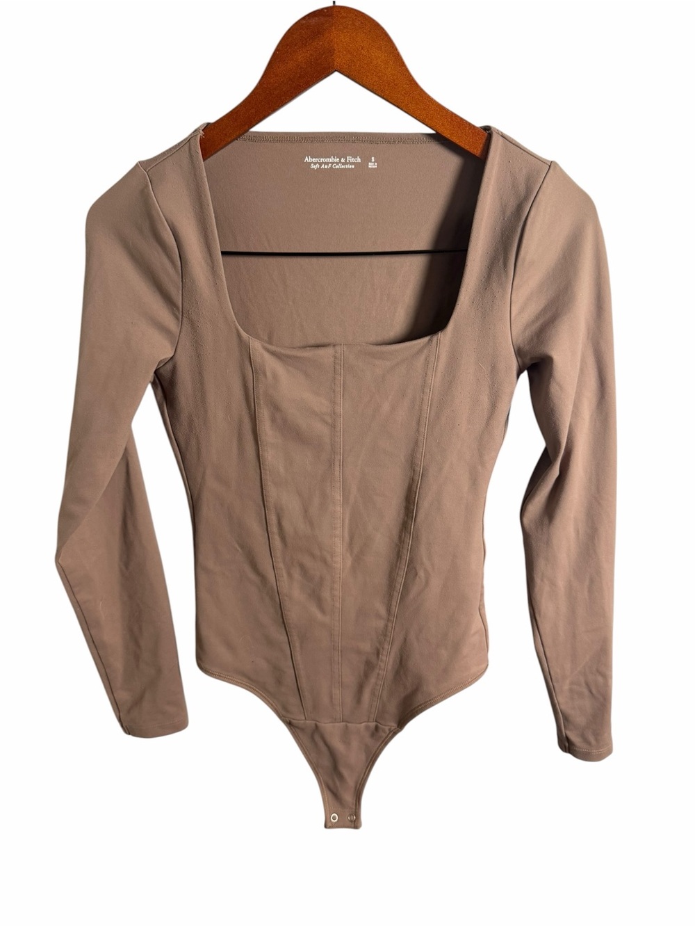 Abercrombie & Fitch Mauve-Taupe Long-Sleeve Square-Neck Bodysuit